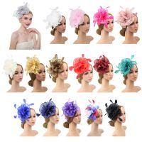 16 Color Women Large Ruffles Flower Fascinator Hat Vintage Solid Color Multi Feather Kentucky Derby Tea Party Duckbill Hair Clip