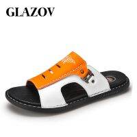 GLAZOV Genuine Leather Slippers for Men Summer Hot Sale Slides Male Sandals Beach Outsides Shoes Hombre Sandalia Outside Shoes