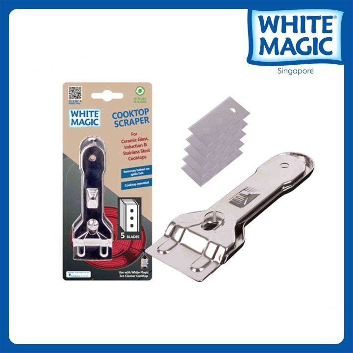 White Magic Cooktop Scraper + 5 Refills for Induction and Stainless