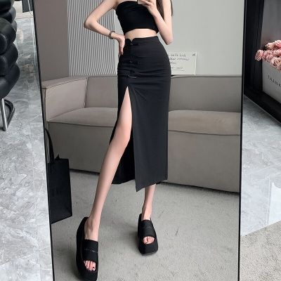 ‘；’ Black Skirt For Women Summer Korean Fashion Midi A-Line Long Beautiful High Waist Female Skirts Vintage Falda  Mujer
