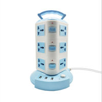 Tower Power Strip Vertical 3 Layers Universal Socket UK/EU/US Plug Adapter Outlets 2.1A USB Surge Protector 2m Extension Cord