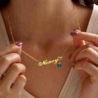 Vnox Customized Name Necklaces for Women Personalized Stainless Steel Birthstone Chain Choker Collar Jewelry Birthday Gifts