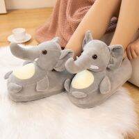 Cartoon Covered Elephant Hippo Slippers Warm Slides Soft Indoor Bedroom Shoes Man Woman