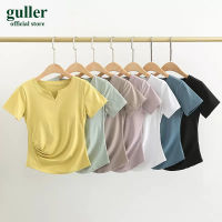 guller เสื้อผ้าโยคะมีแผ่นรองหน้าอกเสื้อฟิตเนสแขนสั้นกีฬาวิ่งฝึกพิลาทิสรับรู้ล่วงหน้าของผู้หญิง