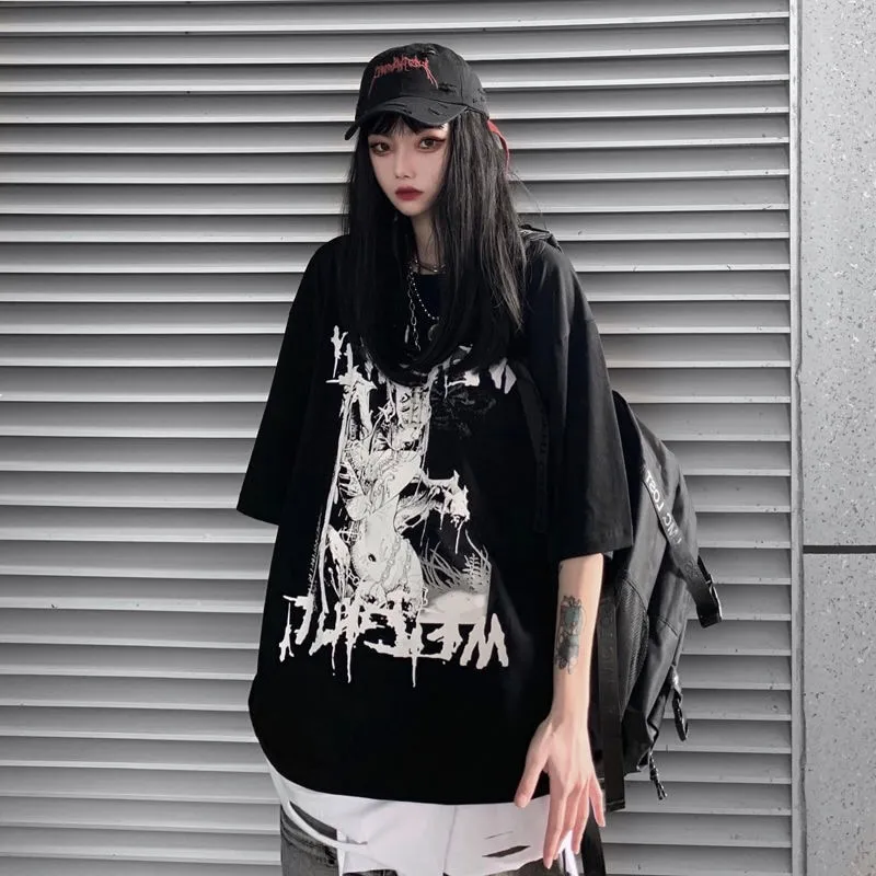 Chic Black TShirt Women Men Gothic Top Fairy Grunge Harajuku Dark Academia  Aesthetic Anime Alt Emo Loose Summer Clothes Blacktop - AliExpress