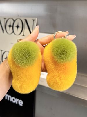 🔥 🔥 🔥High-end real rex rabbit fur small mango car key chain pendant ins cute plush doll doll bag hanging gift