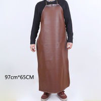 Unisex Solid Waterproof Easy Clean Kitchen Anti-dirt Leather Bib Hang Neck Lengthen Oil Proof Apron Random Color Work Shop