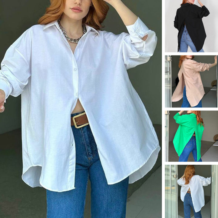 Street Style Women Shirt Back Slit Women Shirt Loose Fit Women's