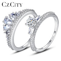 CZCITY 925 Sterling Silver Crown Rings for Women Fine Jewelry Wedding Engagement Bridal Set CZ Promise Anillos Bijoux Femme Gift