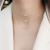 ASHIQI ไข่มุกน้ำจืดธรรมชาติ925เงินสเตอร์ลิง Choker สร้อยคอผู้หญิง Layered Chain Jewelry