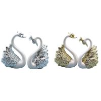 2 Pieces of Swan Ornaments Figurines,Swan Cake Decoration,Car Figurines Decoration,Home Wedding