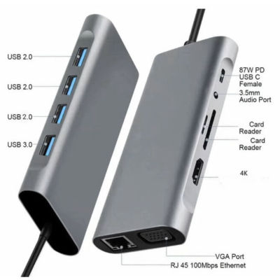 USB C USB ด็อค USB 3.0ชาร์จเร็วตัวแปลงแบบหลายพอร์ตพอร์ตเสียง3.5มม. อินเตอร์เฟซมัลติมีเดียเอชดีความละเอียดสูงสำหรับแล็ปท็อป