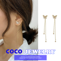 COCOJEWELRY S925เข็มเงินผีเสื้อพู่ยาวต่างหูตุ้มหูผู้หญิงสาวเกาหลีเก๋หูเพทายเครื่องประดับ