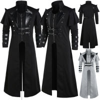 ฮาโลวีนยุค Steampunk Assassin Elves Pirate คอสเพลย์เครื่องแต่งกายผู้ชายเสื้อ Gothic Black Long Split Jacket Performance Clothing