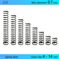 5 ชิ้น 0.7 มม. สปริงอัดแรงดันสปริง ลวด เส้นผ่านศูนย์กลางภายนอก 0.7 มม. เส้นผ่านศูนย์กลาง 4 5 6 7 8 9 10 11 12 13 14 มม. ความยาว 5 10 15 - 100 มม.-SOPO STORE