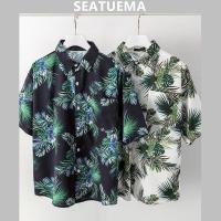 SEATUEMA เสื้อแขนสั้นผู้ชาย,เสื้อแขนครึ่งสไตล์ฮาวายเทรนด์เสื้อเชิ้ตชายหาดฤดูร้อนเสื้อเชิ้ต