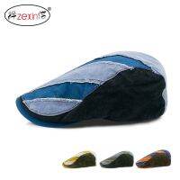 【Hot Sale】 Hat Mens Washed Denim Stitching Beret Korean Sunshade Outdoor Cap Womens