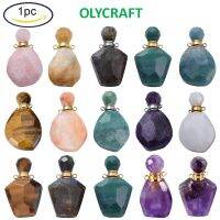 Olycraft Elite 1 Pc Faceted Natural White JadeRose QuartzGreen QuartzLadorite Openable Perfume Bottle Pendants with GoldenStainless Steel Color Tone 304 Stainless Steel Findings 37.5x23x13.5mm Hole: 1.8mm; Capacity: about 2ml(0.06 fl. oz)