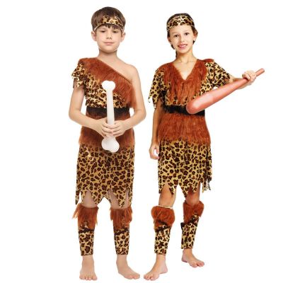 Umorden Kids Child Caveman Cavewoman Costume Primitive Cosplay for Boys Girls Purim Halloween Costumes