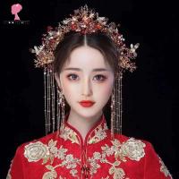 DKIEWQ อุปกรณ์เสริม Hanfu สง่างามเรียบหรู พู่ห้อยคอ ดอกไม้ประดับดอกไม้ ผีเสื้อรูปผีเสื้อ ไข่มุกไข่มุก กิ๊บติดผม คลิปหนีบหู แท่งติดผม มงกุฎสไตล์จีน ต่างหูรูปดอกไม้ ชุดเครื่องประดับสำหรับเจ้าสาวในงานแต่งงาน