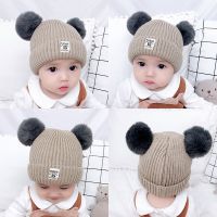 Cute Double Wool Pompom Baby Hat Children Cap Warm Autumn Winter Hats For Kids Boys Girls Knitted Warmer Beanie Caps Bonnet