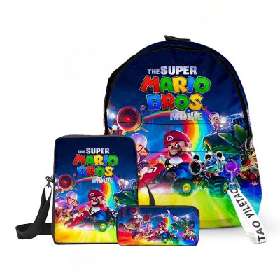 Mario 3D Super Mario Brothers Three-Piece School Bag Student Backpack Backpack Shoulder Bag Pencil Case Childrens Gifts
