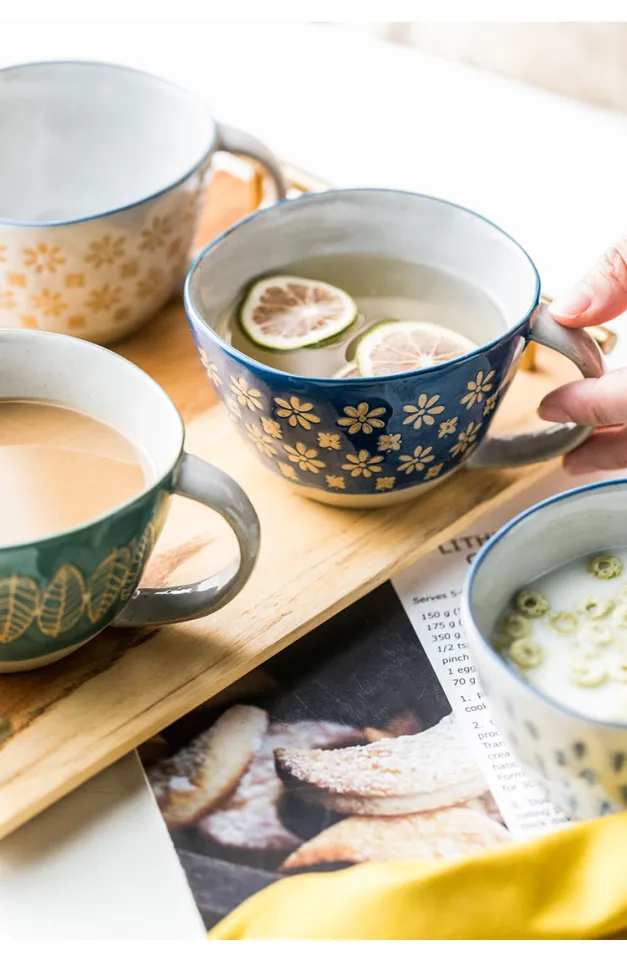 Vintage Japanese Pottery Mugs Underglaze Ceramic Breakfast Coffee Milk Tea  Cereal Cup Bowl Kitchen Home Decor Handmade Tableware