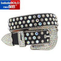 New Designer Rhinestone Belt Western Cowboy Dimon Studded Belt High Quality Genuine PU Leather Punk Bling Belts For Woman Man