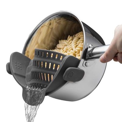 【CW】 Silicone Strainer Clip Pan Drain Rack Bowl Funnel Rice Pasta Vegetable Washing Colander Draining Excess Tools