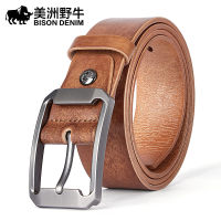 BISONDENIM Men Belt Alloy Pin Buckle Advanced Leather Belts Jeans Casual Original Cowhide Waistband Youth Belt Handmade N71742