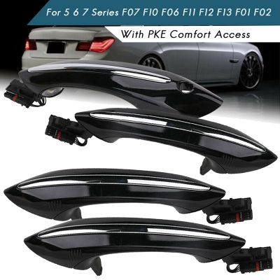 4X Black Outer Outside Exterior Comfort Access Door Handle Set For-BMW 5 6 7 Series F07 F10 F11 F06 F12 F13 F01 F02