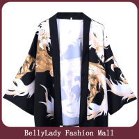 BellyLady เสื้อลำลองในฤดูร้อนแบบแฟชั่นผู้หญิงผู้ชาย,เสื้อทรงหลวมแขนสามส่วนพิมพ์ลายมังกรเสื้อคาร์ดิแกน Kimono ญี่ปุ่น