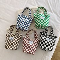 Classic Versatile Plaid Canvas Bag Casual Large-Capacity Tote Japanese Simple ins Student School Fashion Handbag 【AUG】