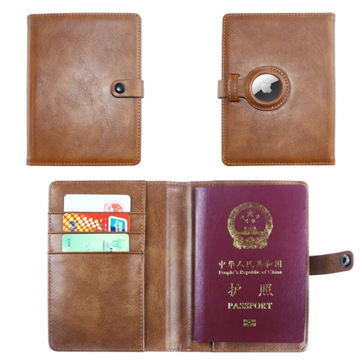 Airtag Passport Holder Genuine Leather Passports Cover Wallet With ...