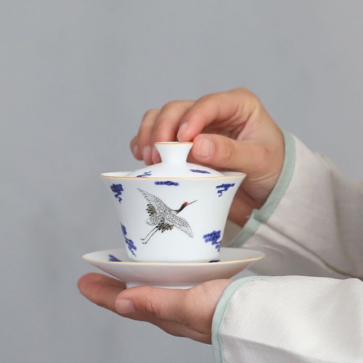 ชุดชาถ้วยชากังฟูถ้วยชาเครื่องเซรามิกแบบจีนเครื่องกระเบื้องสีขาว110มล-กาอัพถ้วยน้ำชาสำหรับตกแต่งเครื่องดื่มเครน