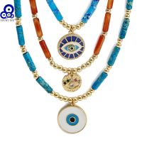 Lucky Eye Handmade Stone Copper Bead Necklace Turkish Evil Eye Round Pendant Necklace for Women Girls Men Fashion Jewelry BE1031