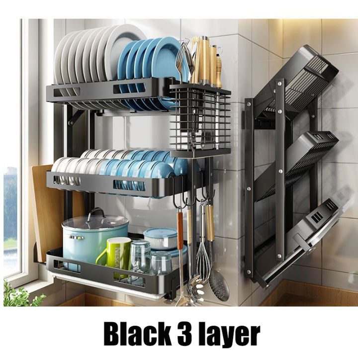 Stainless Steel Wall Mounted Dish Drainer Drying Rack Bowl Plate Storage  with Tray Kitchen Organizer Chopstick