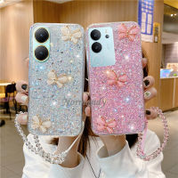 ในสต็อกเคสมือถือ VIVO V29 Y27 Y36 Y02A Y02T 4G 5G 2023แฟชั่นใหม่เคสโทรศัพท์ซิลิโคนผีเสื้อ3D กลิตเตอร์ประกายระยิบระยับพร้อมสร้อยข้อมือป้องกันการตก