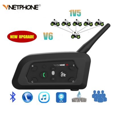 Vnetphone V6 ชุดหูฟังบลูทูธ อินเตอร์คอมหมวกกันน็อค รถจักรยานยนต์ ลําโพงอินเตอร์โฟน BT สําหรับ 6 Riders IP65 MP3 GPS