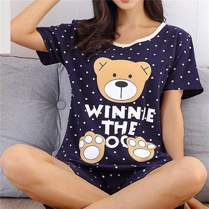 womens-spring-summer-new-shorts-sleeved-trousers-pajamas-casual-large-size-cute-cartoon-pajamas-women-casual-home-clothes-suit