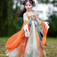 Hanfu ชุดเดรสสไตล์จีนสำหรับเด็กและผู้หญิงกระโปรงชุดโบราณชุด Hanfu แขนยาวแบบโบราณ