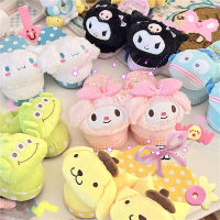 น่ารักการ์ตูน Kawaii Sanrioed Kuromi Heltty Mymelody Cinnamoroll Plush Home ผู้หญิงรองเท้าแตะหอพักฤดูใบไม้ร่วงและฤดูหนาวของขวัญ