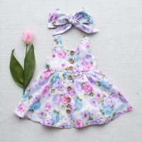 【CW】 2021 0-3 Years Toddler Kids Baby Sleeveless Floral Printed Dresses with Headband Sundress