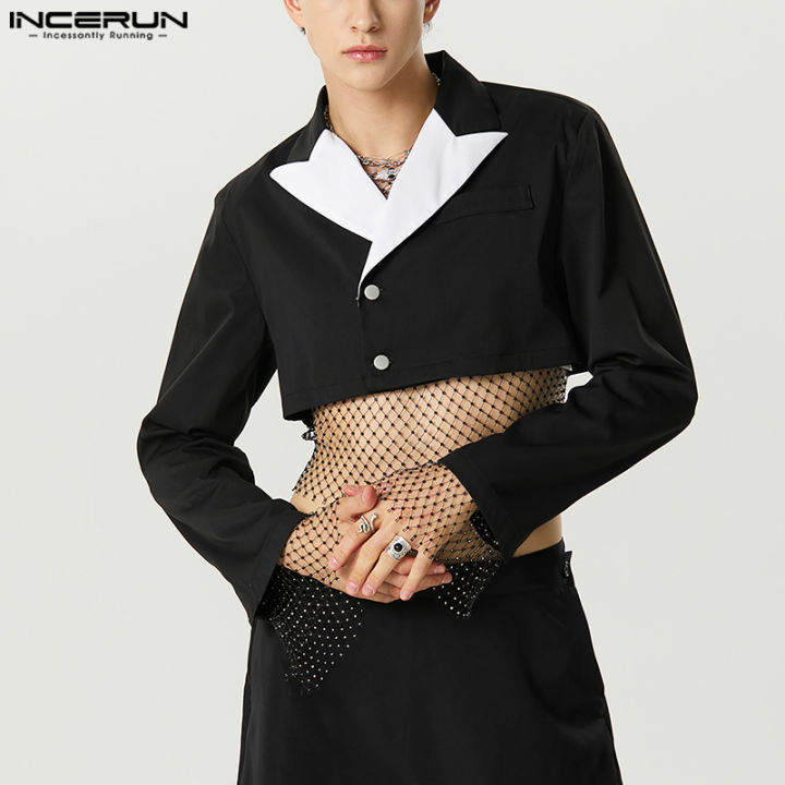 incerun-เสื้อนอกคอปกโค้ทระดับไฮเอนด์เสื้อสูทคอกว้างปาร์ตี้สีแขนยาวสำหรับผู้ชายฮิต-สไตล์ตะวันตก