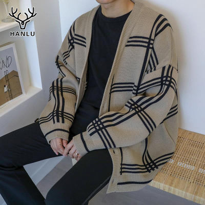 ○❈☢ hnf531 Hanlu Sweater mens retro ins Hong Kong style winter tide knit cardigan lazy wind loose jacket Korean version of the v-neck personality