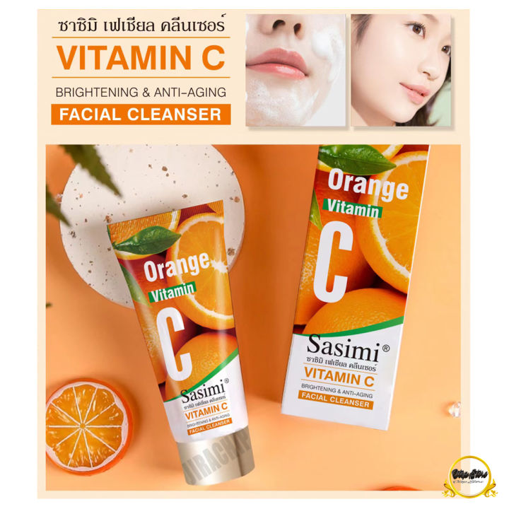 โฟมล้างหน้า-สูตรอ่อนโยน-sasimi-vitamin-c-facial-cleanser-ลดริ้วรอย-ช่วยให้ผิวกระจ่างใส-เผยผิวอ่อนเยาว์