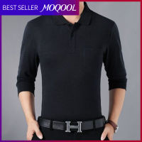 MOQOOL เสื้อยืดแขนยาว เสื้อวัยกลางคน Breath Soft Men Spring/Summer POLO Shirt Lapel เสื้อผ้าผู้ชาย