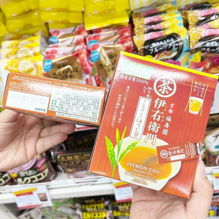 พร้อมส่ง-iyemon-hojicha-instant-roasted-green-tea-30-sticks-ชาสำเร็จรูป-made-in-japan