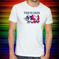 เสื้อยืดพรีเมี่ยม??HH เสื้อยืดผ้าฝ้าย 00% พิมพ์ลายกราฟฟิค Miraitowa &amp; Someity Tokyo Olympics สําหรับผู้ชายสีขาว เสื้อยืด 202 cotton