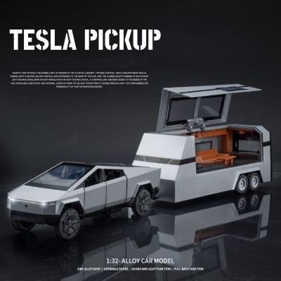 ✚℡✷ jiozpdn055186 Auto-Off-Road Alloy Car Model Tesla Cybertruck Pickup Trailer Diecasts Metal Veículos Truck Simulation Brinquedos para crianças Presente 1:32